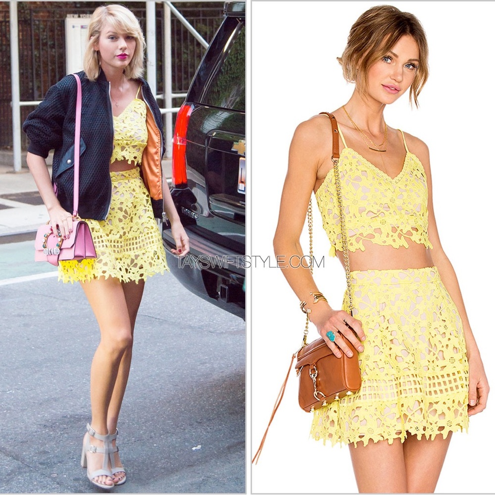 Lovers + Friends yellow lace crop top. M. Taylor Swift style.
